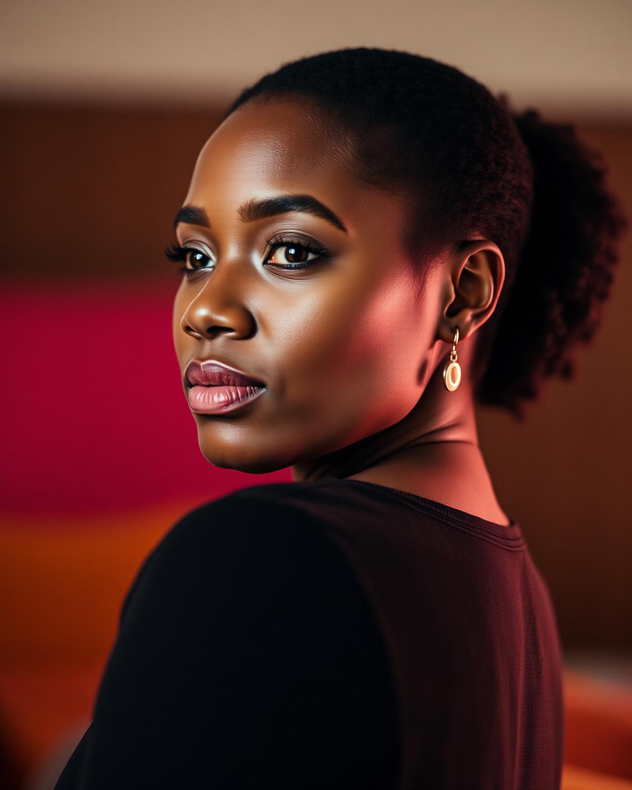 A woman looking forward with quiet confidence