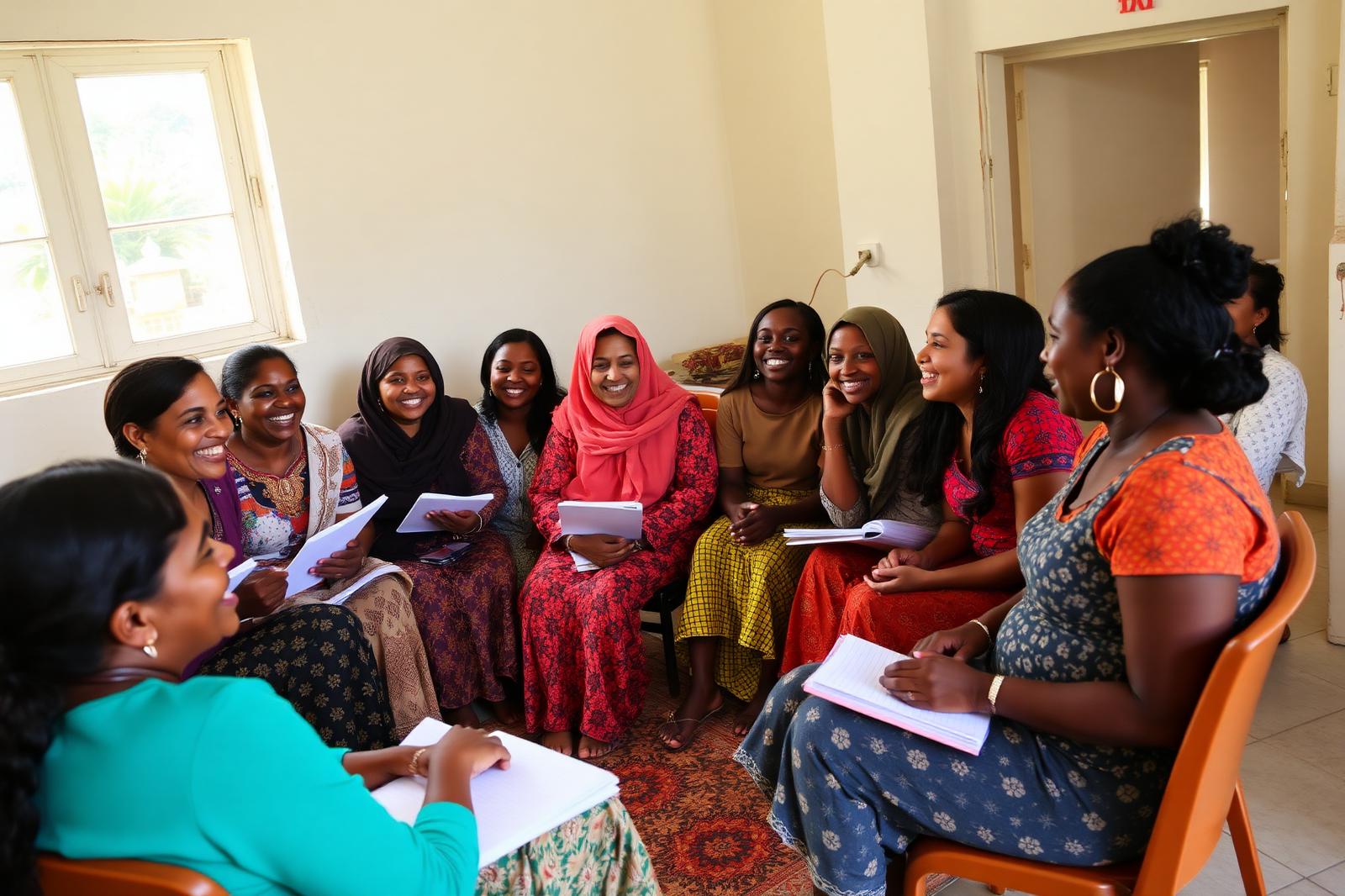 Women gathered in a community education workshop