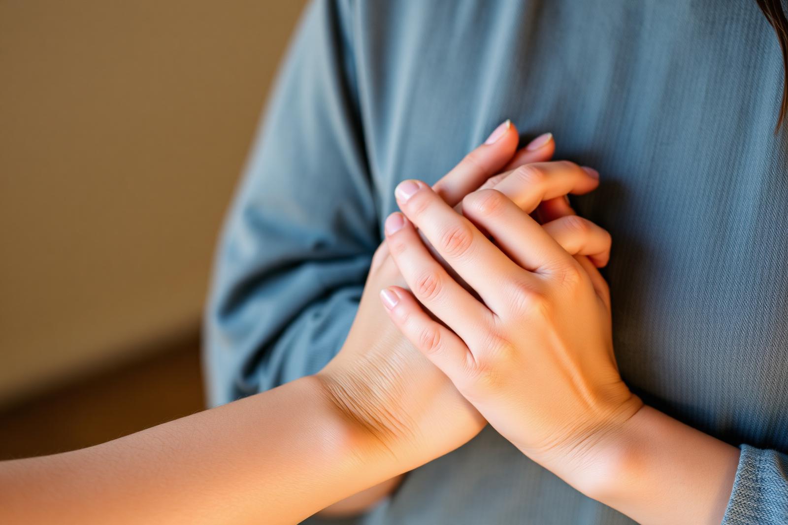 Two hands clasped in support